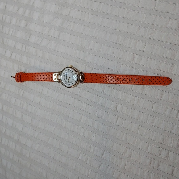 Anne Klein Orange Leather Mother Of Pearl Watch - Picture 6 of 8